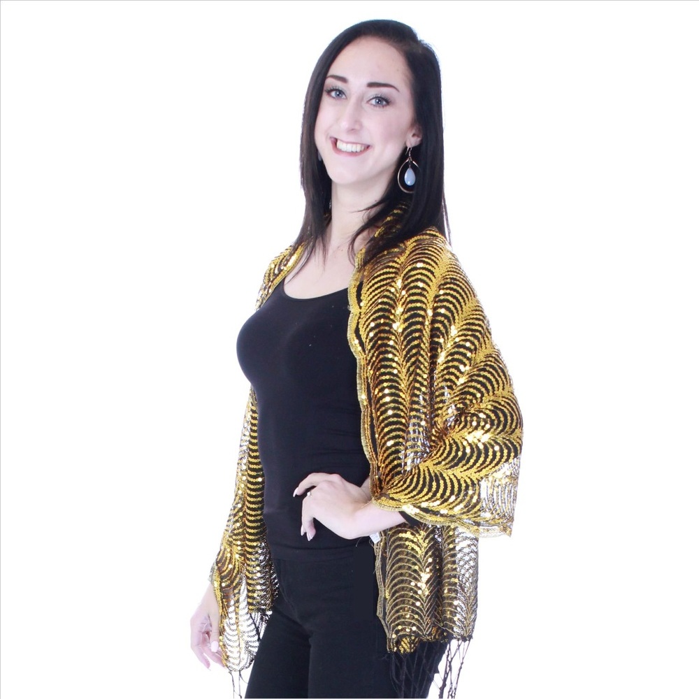 Gold Sequin Scalloped Shawl